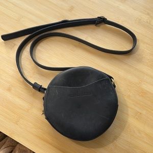 Portland Leather Circle Crossbody Bag - Dark Blue Leather